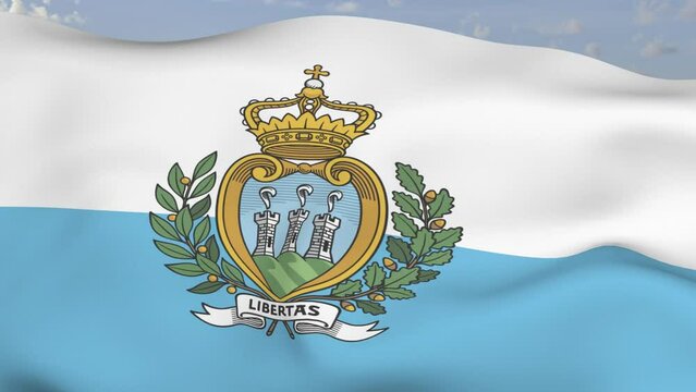 Loop der San Marino Fahne wehend im Wind als Nahaufnahme 4K