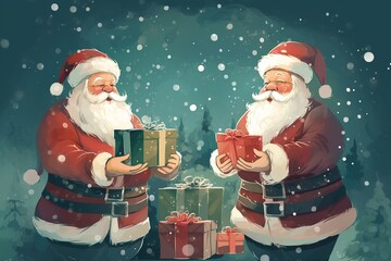 Santa Claus Illustration: Joyful Delivery of New Year's Gifts by Santa, Festive Holiday Concept