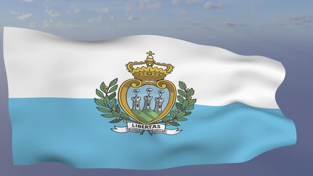 Loop der San Marino Fahne wehend im Wind als Nahaufnahme 4K