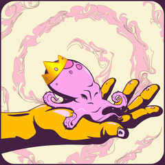 Vector Beautiful Art. Surreal Hand Holding Illustration.