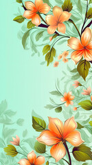 Fototapeta premium Vertical illustration with bright flowers on light green background. Copy space for text. Different beautiful fresh flowers bouquet, romantic greeting card, invitation concept
