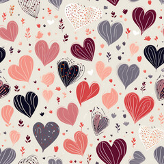 Elegant seamless pattern with hand drawn hearts, romantic wrapping paper. High quality photo