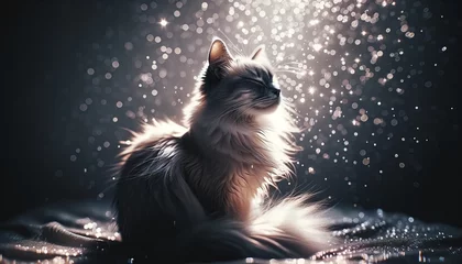 Foto op Plexiglas Katze mit Sternenstaub, Kosmische Eleganz funkelnd © PixelArtWork
