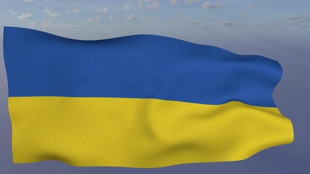 Loop der Ukraine Fahne wehend im Wind als Nahaufnahme. 4K