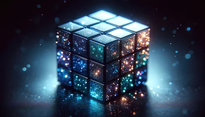 Foto auf Leinwand Galaktischer Rubics Cube, Ein Zauberwürfel voller Sterne © PixelArtWork