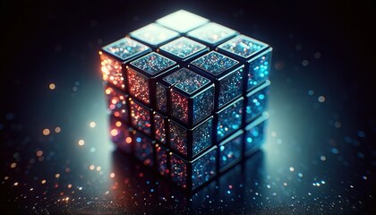 Galaktischer Rubics Cube, Ein Zauberwürfel voller Sterne - obrazy, fototapety, plakaty