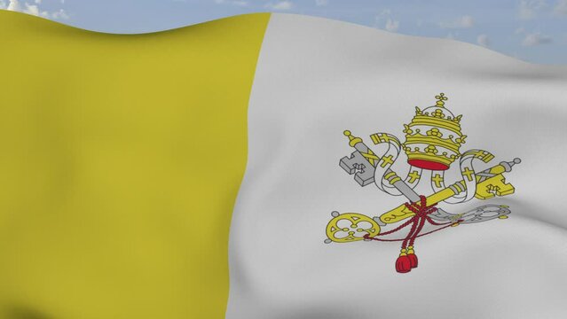 Loop der Vatikan Fahne wehend im Wind als Nahaufnahme 4K