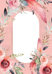 Red white and pink elegant watercolor background with flora and flower
