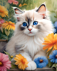 kitten and flowers