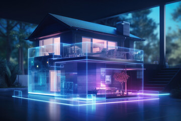 Futuristic Technology: Small Modern House Hologram