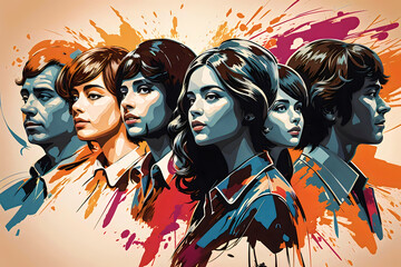 silhouettes of people in disco and 70s style