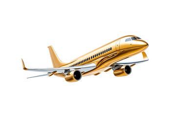 Golden airplane flying 