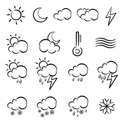 black and white set of weather icons - obrazy, fototapety, plakaty