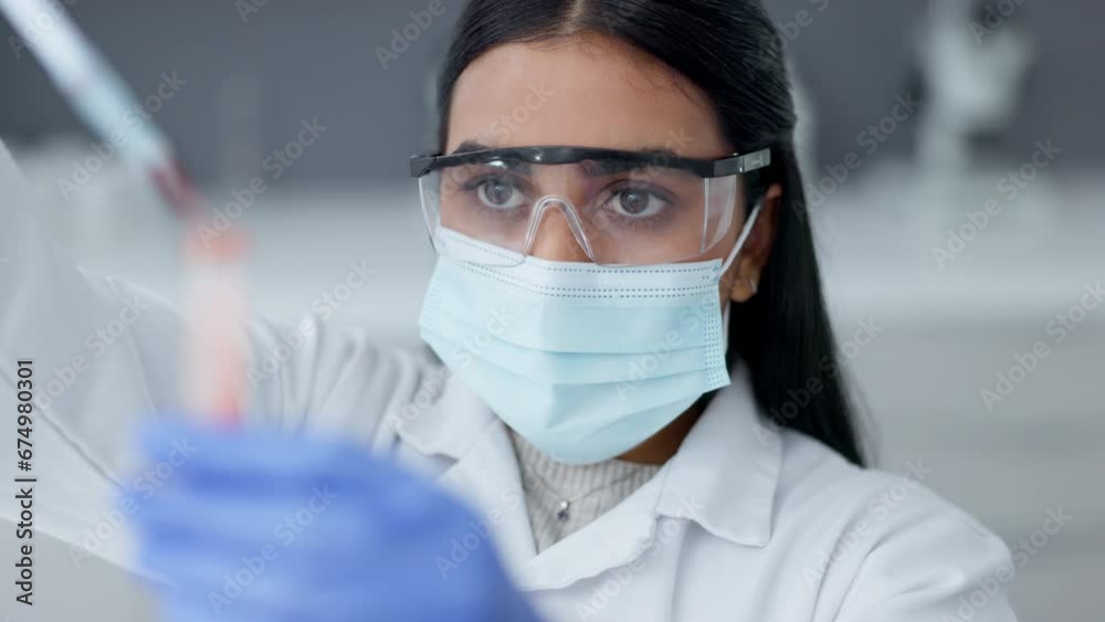 Poster young female professional scientist doing science. closeup of woman conducting new research and runn