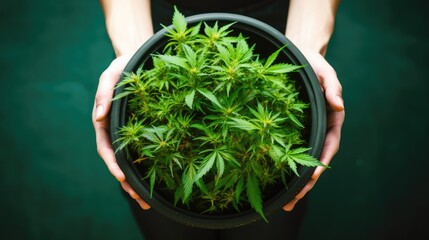 Cannabis leaves background. Hemp plant green leaf close-up. Growing organic cannabis herb plantation on the farm. Marijuana&nbsp;cultivation, alternative medicine concept.