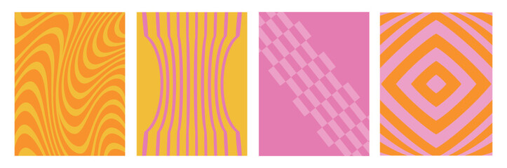 Set of abstract backgrounds in y2k style. collection of wallpapers, psychedelic, grids, distorted vector texture, wavy lines. fashionable retro poster for banners, prints. vector, eps 10.