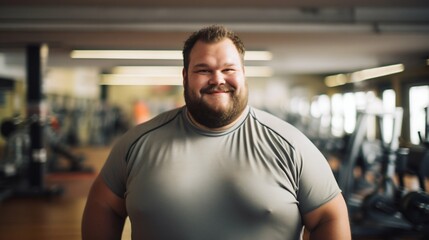 Happy Overweight Man at the Gym. Generative ai