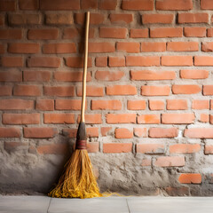 Broom against brick wall. Generative ai. 