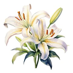 Obraz premium lily watercolor painting style. White background isolated. Generative AI.