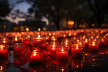 A candlelight vigil held to honor those affected by HIV/AIDS. Concept of remembrance and support. Generative Ai.