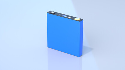 blue prismatic cell, rectangular lithium ion phosphate LFP battery for modern electric vehicles and energy storage, 3d rendering