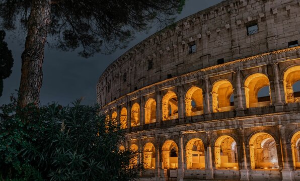 an illuminated image of the famous colossion or roman amp theatre