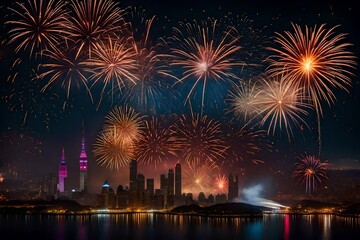 Fototapeta na wymiar A New Year's greeting card featuring fireworks.
