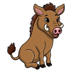 Cute wild boar cartoon on white background