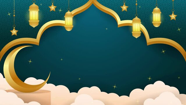 Animation of a template in the theme of Ramadan with crescent moon shaped logo