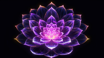 colorful purple lotus flower made of lights and pink light image Ai generated art