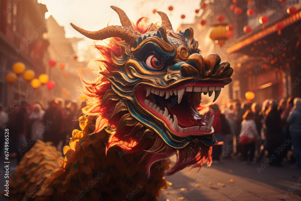 Sticker a chinese dragon winding through a vibrant parade. concept of cultural celebration and tradition. ge