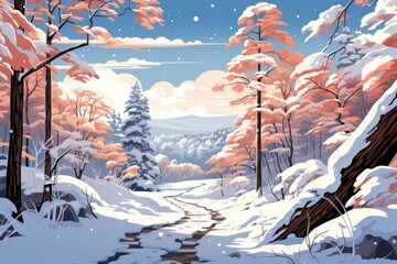 Snowy Forest Paths - Generative AI