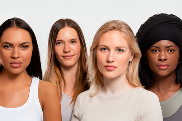 Portrait of four female friends of different races