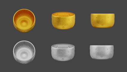 set of element of gold and silver bowl thai culture from image traced 3d. songkran festival thailand - obrazy, fototapety, plakaty