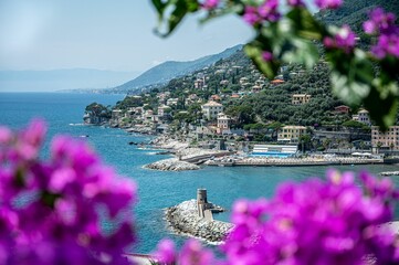 Scenic view of the coastal Liguria Region in Italy. - obrazy, fototapety, plakaty