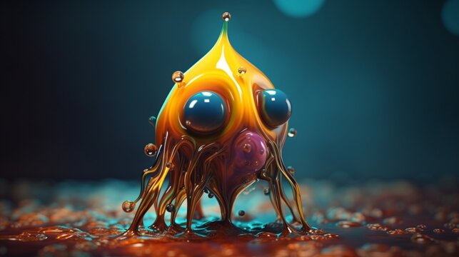 Colorful water droplet creature cartoon funny illustration picture AI generated art