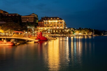 Fototapeta na wymiar Scenic view of the coastline of Porto Venere, Italy at night.