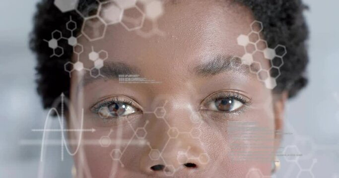 Animation of scientific data processing over african american female scientist