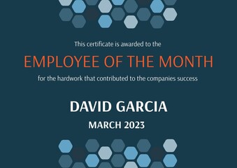 Illustration of this certificate if awarded to the employee of the month, david garcia, march 2023