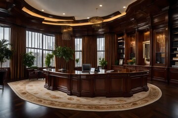 A sophisticated executive office with luxurious furniture and finishes.