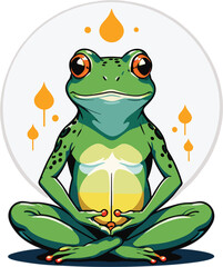 Vector of a cheerful green frog in a tranquil outdoor setting, gracefully practicing yoga