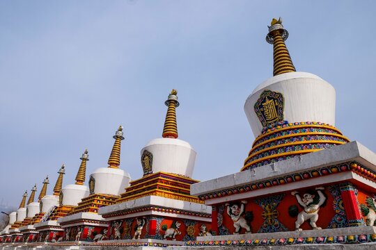 Low angle shot of the historic Kumbum monastery in Xining, China