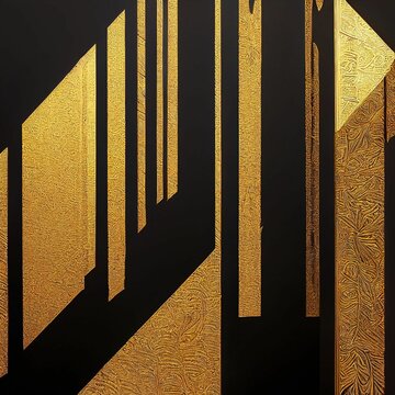 AI-generated Illustration Of A Black Wall With Intricate Golden Line Designs