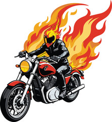 Vector of motorcycle in fire flames