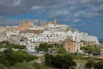 Fototapeta premium Beautiful view of the coastal town of Ostuni nestle on a cliff in Italy