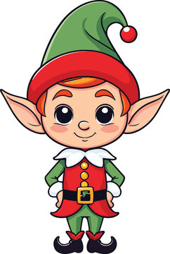 Vector illustration of a festive Christmas elf against a white background.