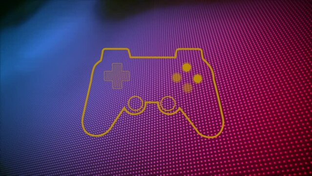 Animation of video game controller icon against dots pattern textured gradient background