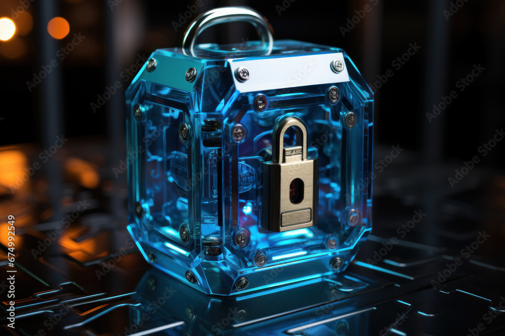 Aufkleber a secure lock icon on a web browser, showing a safe and encrypted connection. generative ai.