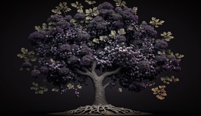 Obraz premium Concord grape tree illustration black background beautiful art Ai generated art