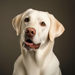 White Labrador Retriever dog in a smiling face.Generative AI illustration